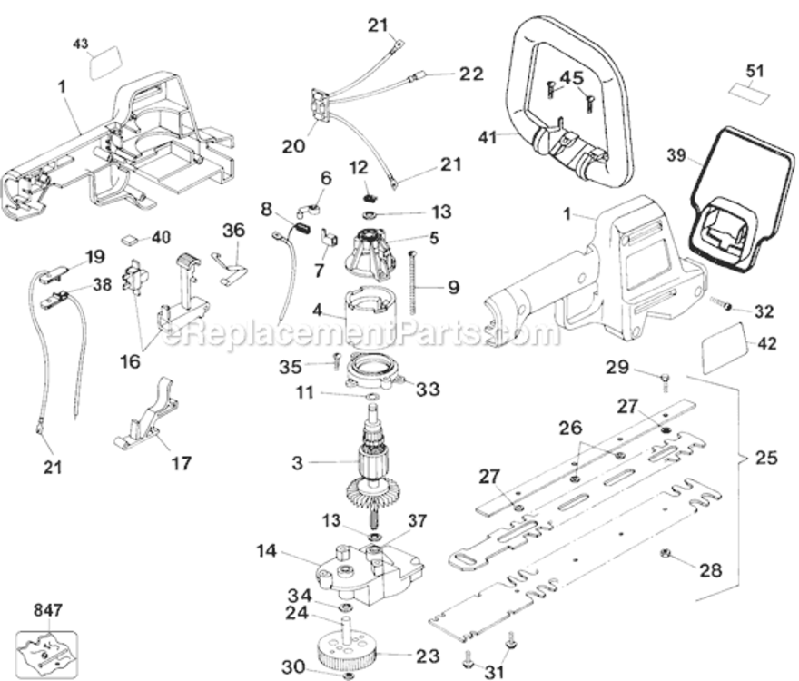 Page A Diagram and Parts List for HT500 Type 3 Black and Decker Hedge Trimmer